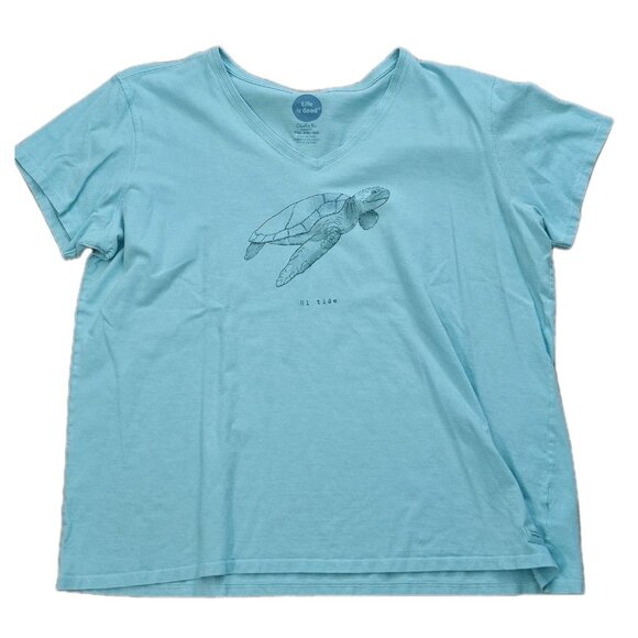 Life is Good Sea Turtle Blue Short Sleeve Crusher V-neck Womens XXL 2XL - Picture 1 of 3